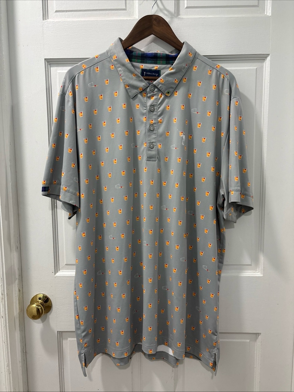William Murray Men’s Golf Polo Size XL “Old Fashioned” Print Gray Caddyshack EUC